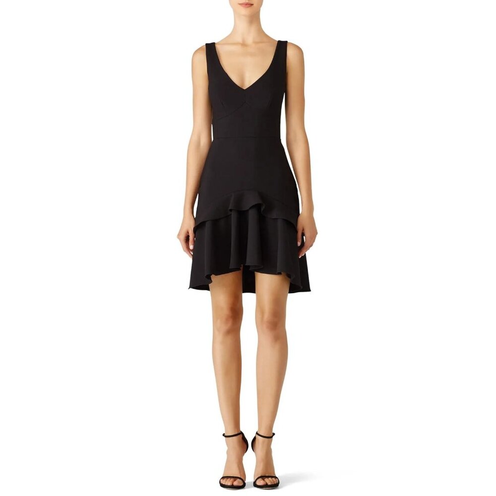 PREOWNED $415 SALONI LOUISE LITTLE BLACK DRESS RUFFLE HEM US SIZE 2
